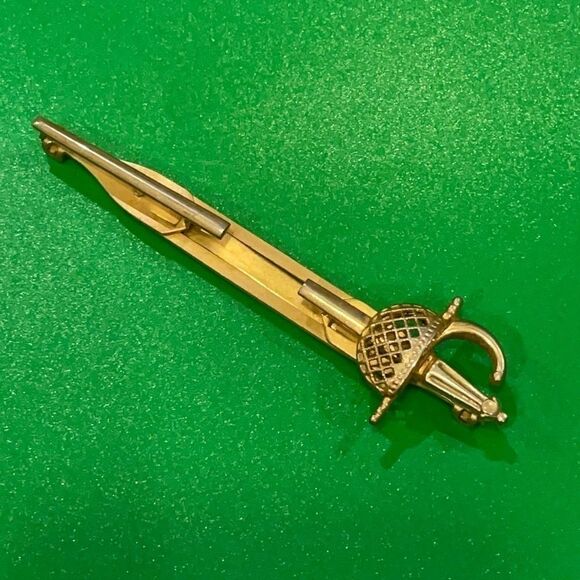 Vintage Signed Anson Gold-tone Sword Tie Clip - Picture 1 of 5